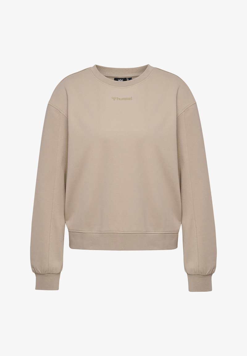 Beige sweatshirt i bomullsblandning med rund halsringning, ribbade ärmslut och nederkant. Har en diskret logotyp på bröstet.
