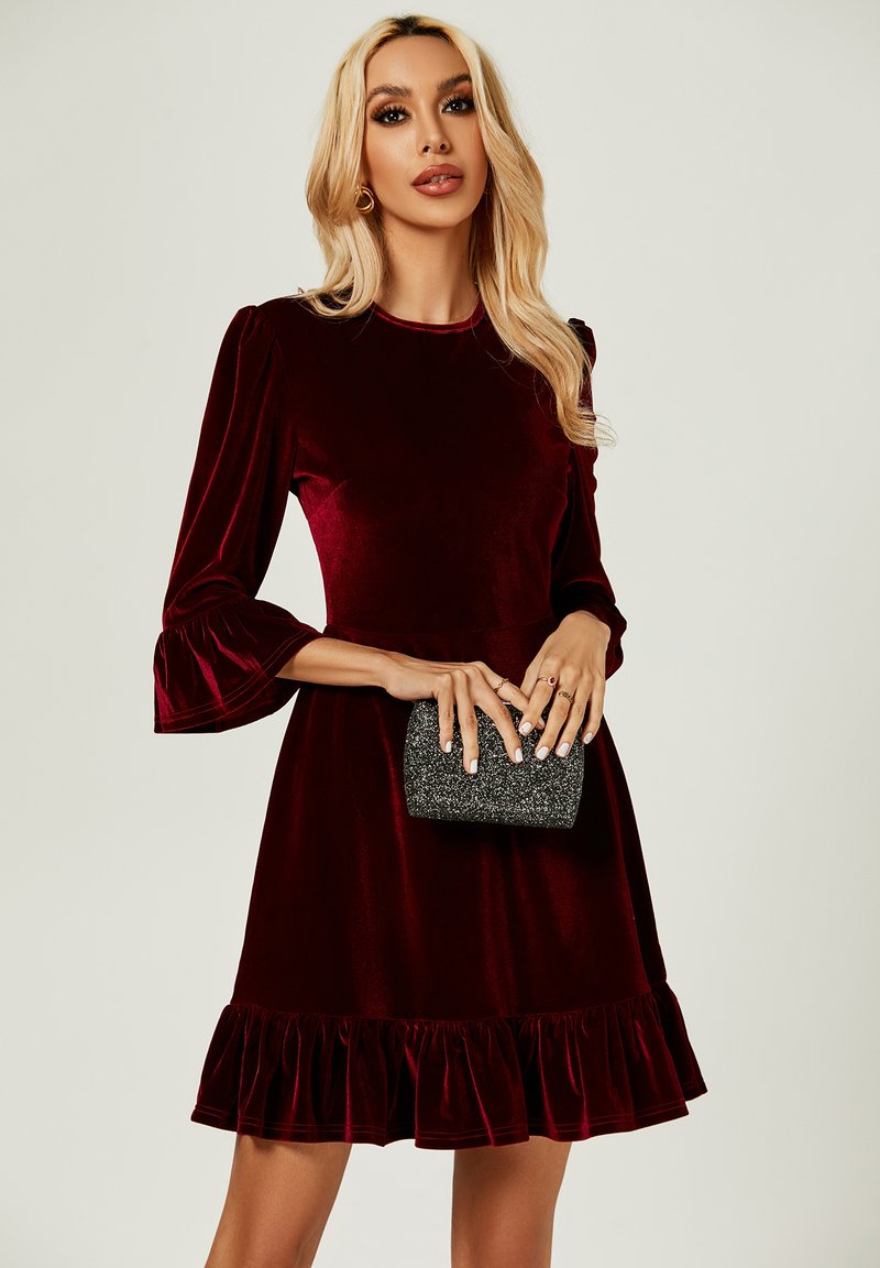 FS Collection FRILL DETAIL SLEEVES MINI - Robe de soirée - wine/rouge ...