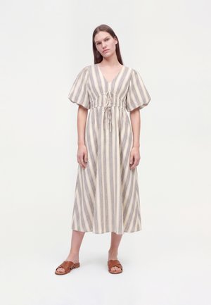 New Look, STRIPE PUFF SLEEVE MIDI - Robe de jour - off white
