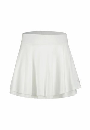 Hvid skørt med vidde og en glat, strækbar tekstur, med bred talje og lagdelt design for ekstra fylde. Lille logo på kanten.