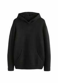 Schwarzer Hoodie aus strukturiertem Stoff, mit einer Fronttasche, weitem Ausschnitt und lässiger Passform, mit einer weichen, flauschigen Oberfläche.