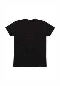 Sort bomulds t-shirt med korte ærmer, rund hals og en glat tekstur. Bagsiden viser en ensfarvet overflade uden synlige logoer eller mønstre.