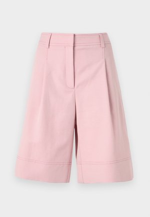 Helle rosa Shorts aus Baumwollmischung mit hohem Taillenbund, Falten und einem gesäumten Saum mit sichtbaren Nähten.