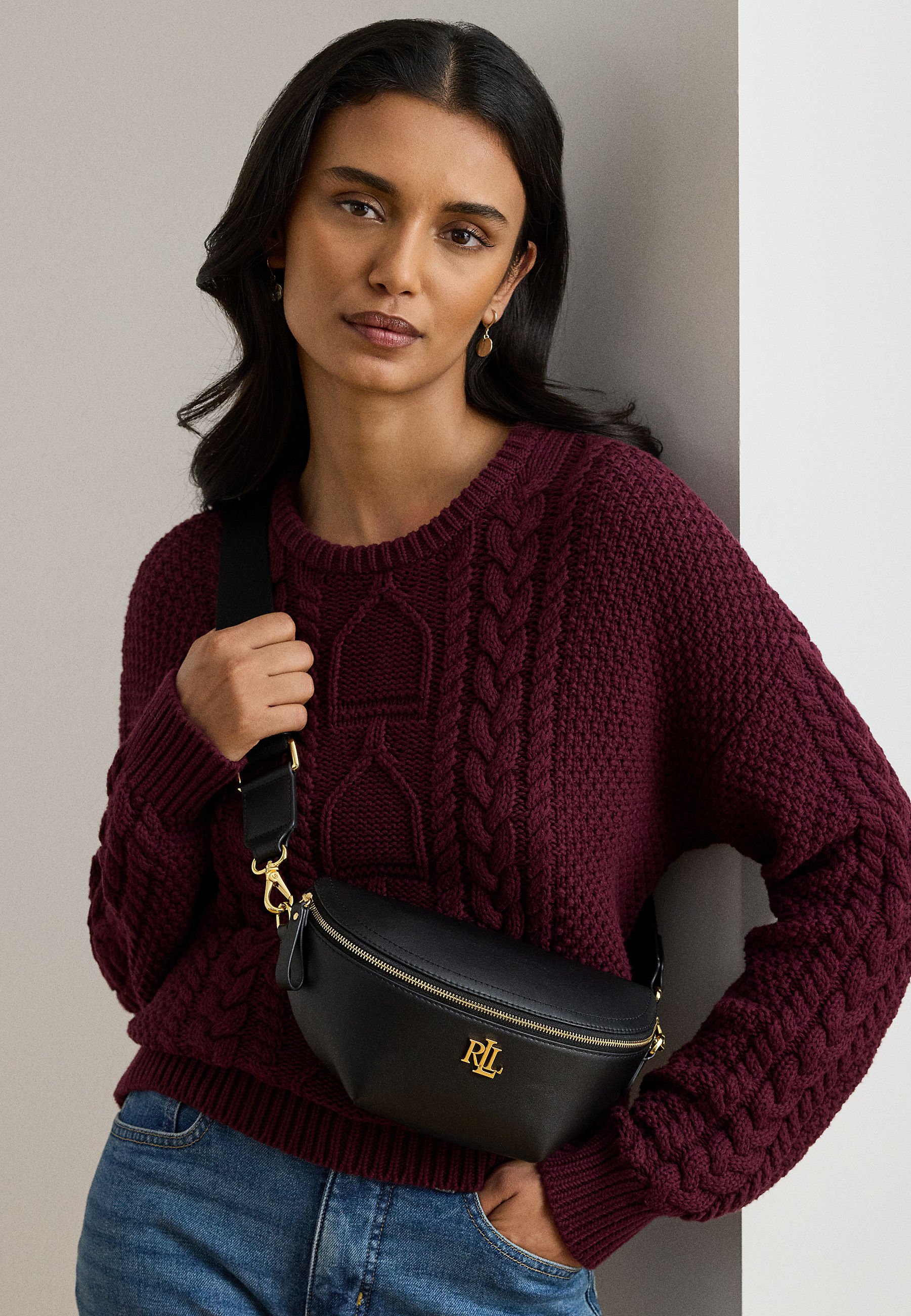 Lauren Ralph Lauren LEATHER MARCY BELT BAG - Bum bag - black 