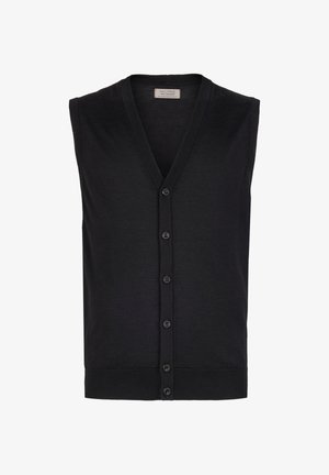 Svart ärmlös cardigan med V-hals, med knapfront, ribbat nederkant och mjuk stickad textur. Designad i en klassisk passform.