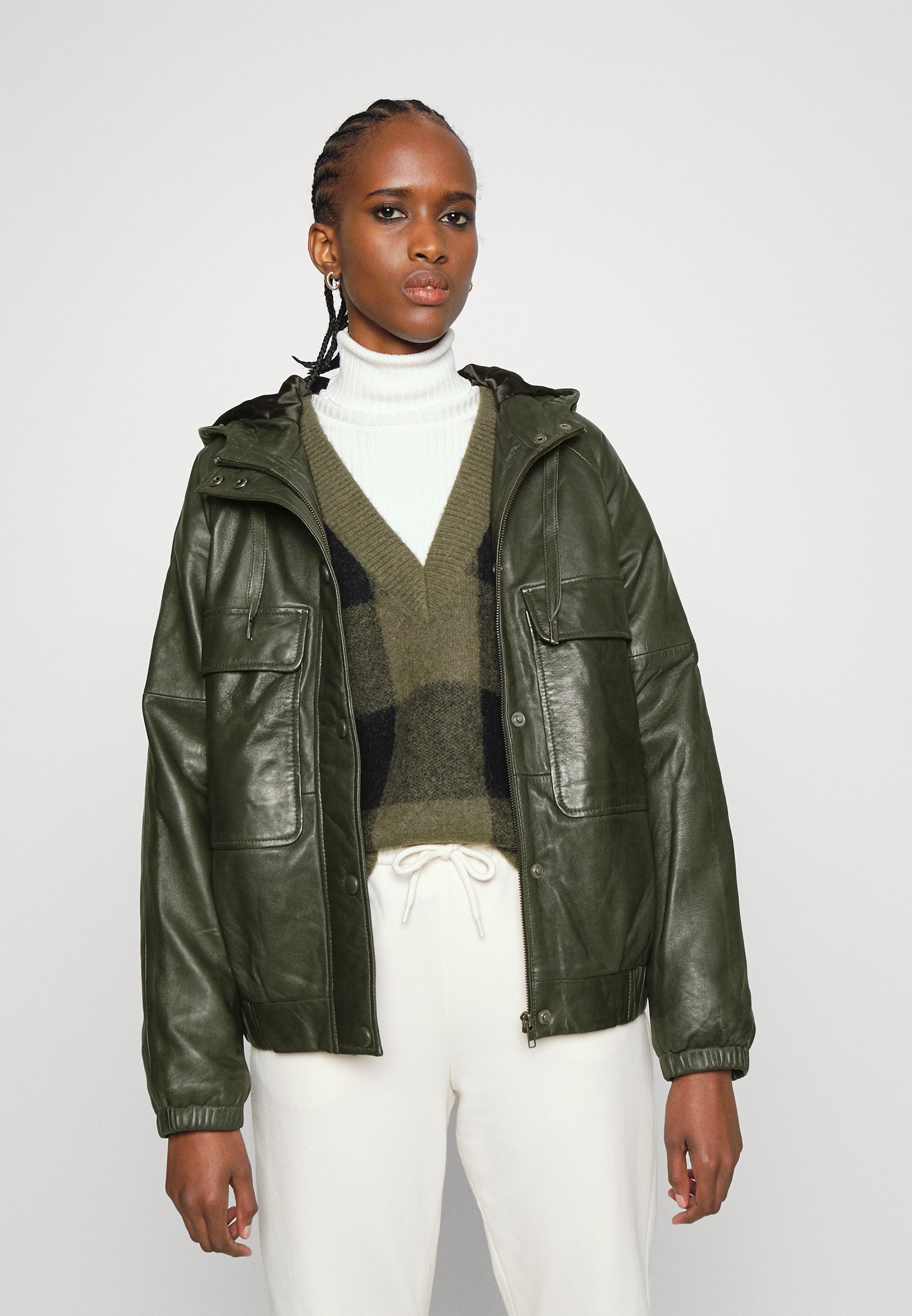 forest green leather jacket
