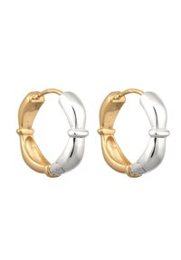 Gold- und Silber-Metallohrringe mit einem Bambusdesign. Glatte Textur, polierte Oberfläche und eine abgerundete Silhouette mit einem sicheren Verschluss.