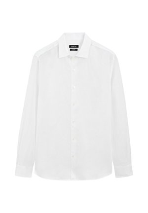 Camicia da uomo bianca a maniche lunghe con colletto classico e chiusura frontale con bottoni, etichettata Massimo Dutti.