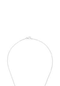 Collana in argento sterling con un design sottile e delicato, caratterizzata da un moschettone e piccoli anelli equidistanti.