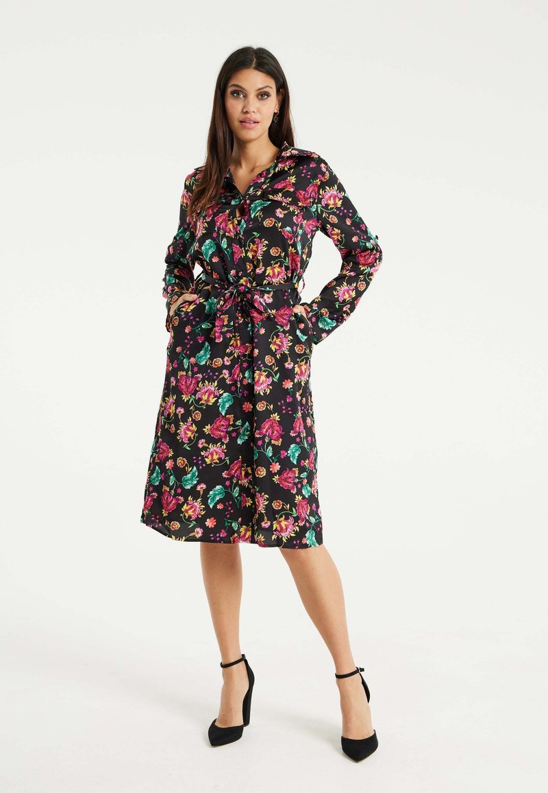 Liquorish FLORAL PRINT - Shirt dress - black