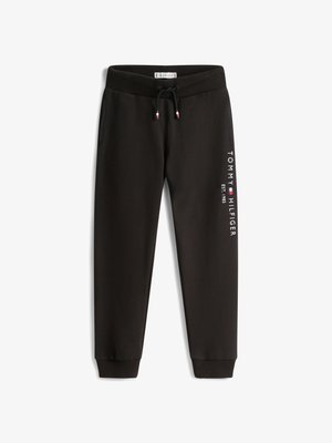 Melni kokvilnas sporta bikses ar elastīgu jostu, aukliņu, sānu kabatām un baltu drukātu logo kreisajā kājā. Apkakles pie potītēm.