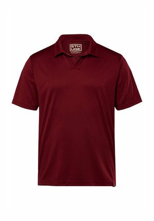Bordový polo tričko s klasickým límcem, krátkými rukávy a vertikálním žebrováním. Vyrobeno z lehkého, pružného materiálu.