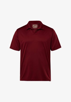 Bordeaux polo shirt met een klassieke kraag, korte mouwen en verticale ribbeltextuur. Gemaakt van lichtgewicht, rekbaar materiaal.