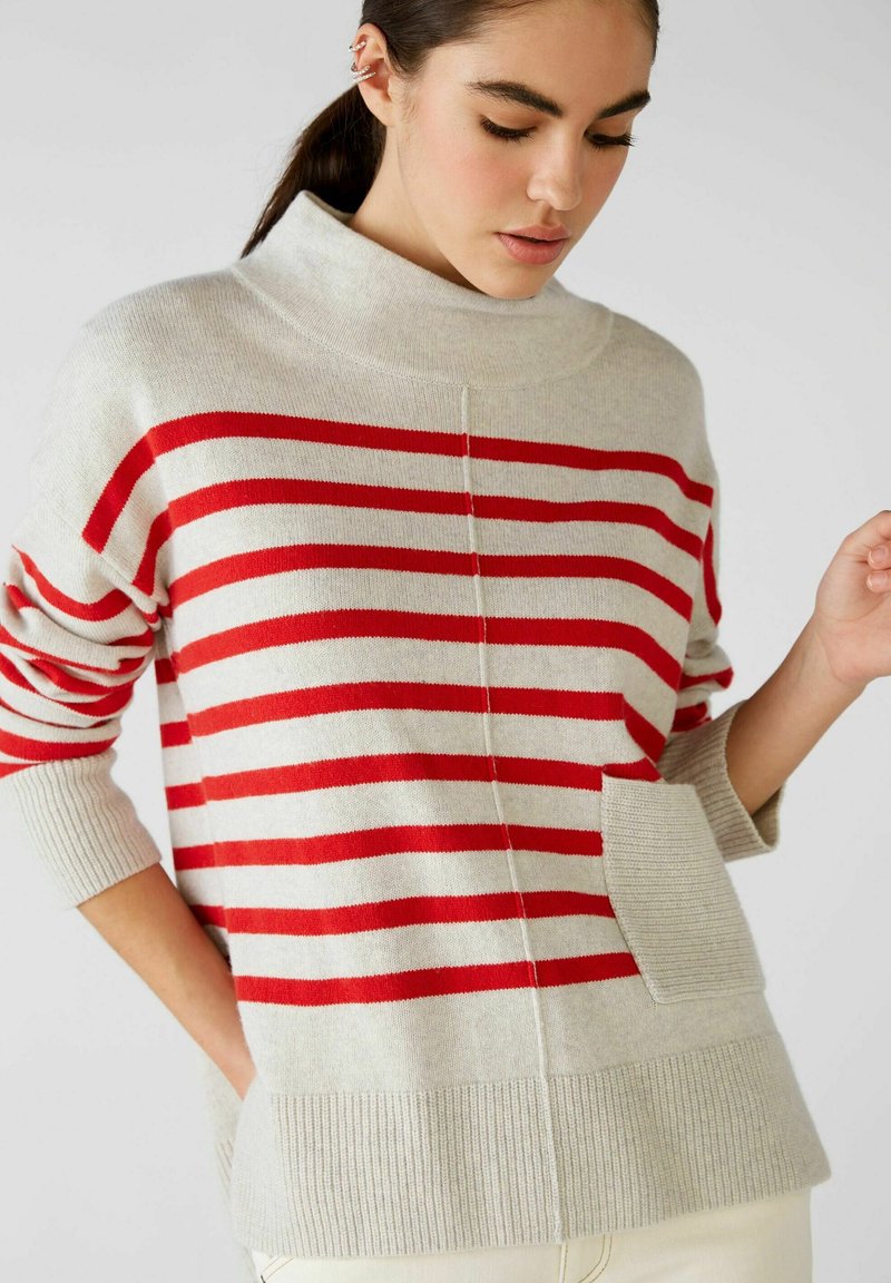 Damen Strickjacken | Oui Strickpullover white red/rot - UT08416 Damen Strickjacken | Oui Strickpullover white red/rot - UT08416