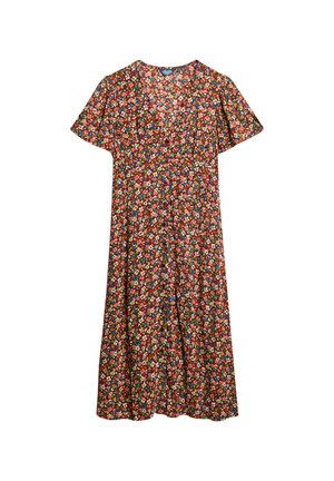PRINTED BUTTON-UP SHORT SLEEVE MIDI TEA - Blousejurk - ditsy brown