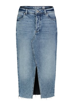 MIT SCHLITZ UND AUSGEFRANSTEM SAUM - Bleistiftrock - blau