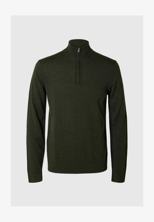 Selected, SLMTRAY LS KNIT MERINO HALF ZIP NOOS - Maglione - forest night