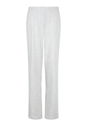 Pantaloni grigi chiari in misto cotone, design a gamba dritta, con patta a bottoni in vita e una texture morbida e liscia.