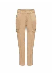 Beige cargobyxor med slim fit, med två sidofickor, en mjuk textur och sömdetaljer längs benen.