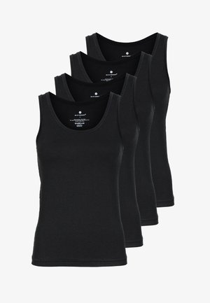 Fire sorte bomulds tanktops med rund halsudskæring og uden ærmer, der har en glat tekstur og en tætsiddende pasform.