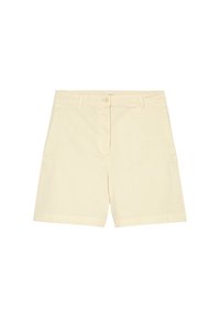 Ljusgula bomullsshorts med knappstängning, framfickor och rak passform. Mjuk textur utan synliga mönster eller detaljer.