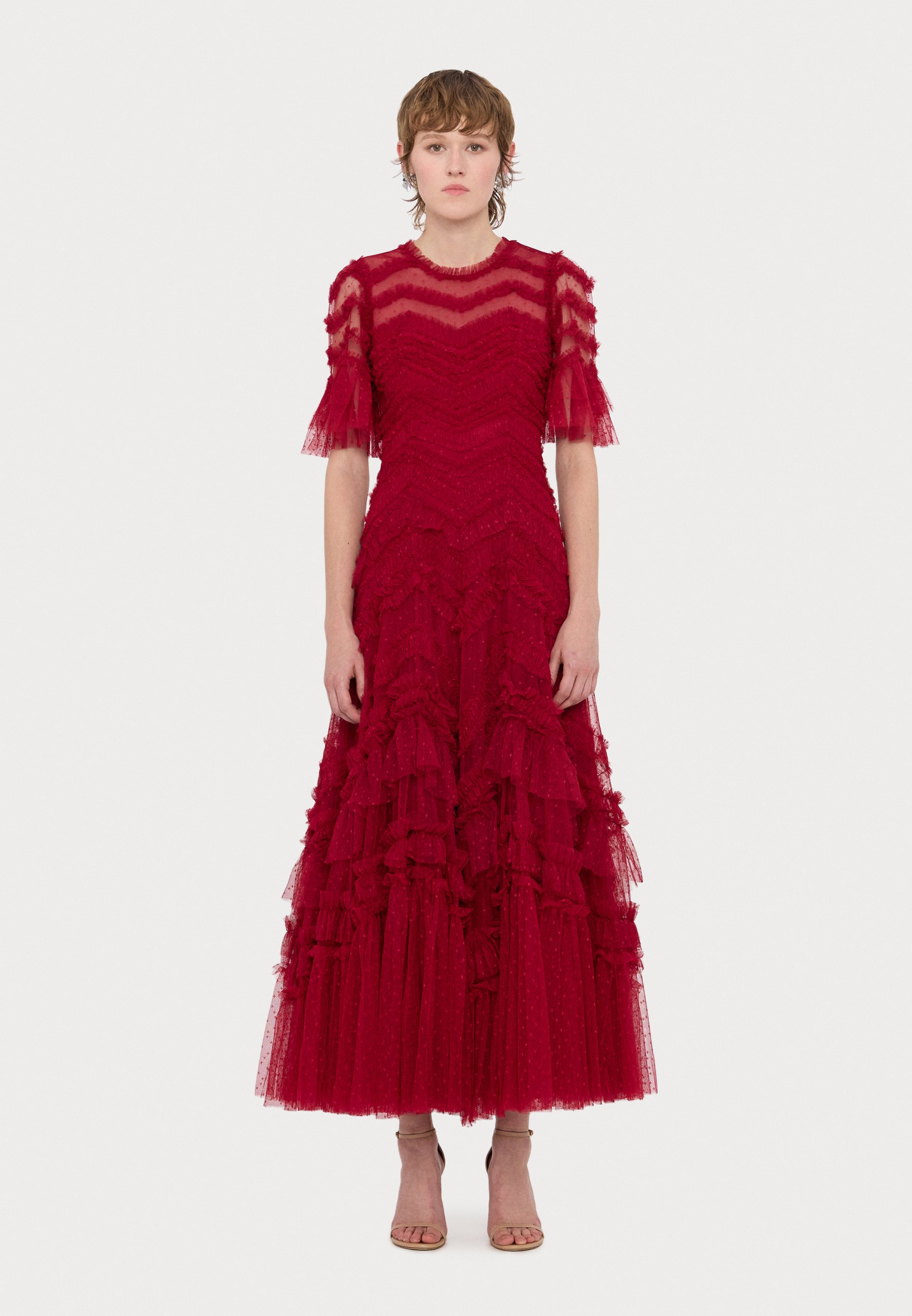 needle thread red dress Kate Middleton wearing the Needle & Thread red 'Aurora' sequinned dress