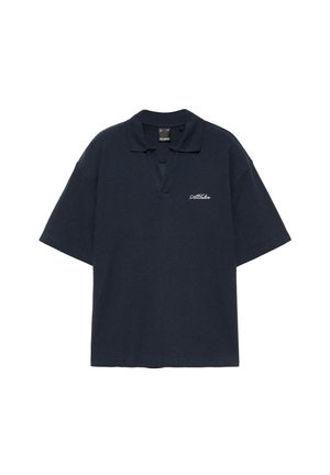 PULL&BEAR, SHORT SLEEVE WAFFLE-KNIT WITH CONTRAST EMBROIDERY - POLO SHIRT - Polo - dark blue