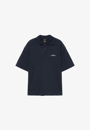 PULL&BEAR, SHORT SLEEVE WAFFLE-KNIT WITH CONTRAST EMBROIDERY - POLO SHIRT - Polo - dark blue