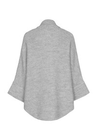 Pull en maille gris clair avec des manches larges et un col haut, présenté de dos sur un fond blanc.