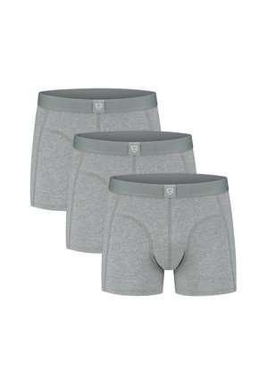 Graue Baumwoll-Boxershorts im Set, ausgestattet mit einem weichen elastischen Bund und einer glatten Textur, mit genähten Nähten und einem Logostick auf der Vorderseite.