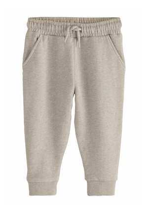 Helle graue Jogginghose aus weichem Material mit elastischem Bund, verstellbarem Kordelzug und gerippten Bündchen. Mit zwei Seitentaschen.