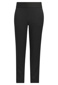 Černé legíny s širokým, elastickým pasem. Vyrobené z hladkého, měkkého materiálu, s úzkým střihem a délku po kotníky.