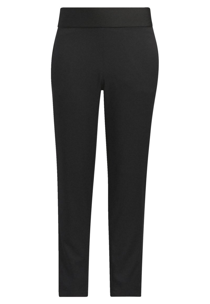 Černé legíny s širokým, elastickým pasem. Vyrobené z hladkého, měkkého materiálu, s úzkým střihem a délku po kotníky.
