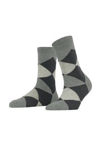 Graue und schwarze gemusterte Socken mit geometrischen Formen, aus strukturiertem Stoff, mit einem gerippten Bündchen und kleinem Logodetail.