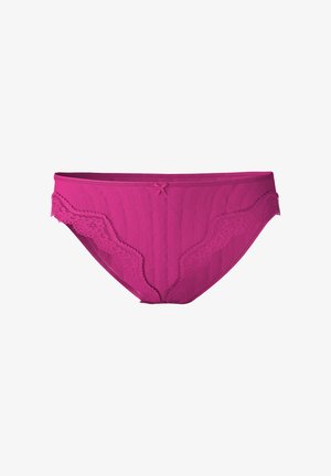Rosa Unterwäsche aus weichem Stoff mit Spitzenakzenten, die eine gerippte Textur und ein kleines Schleifendetail an der Vorderseite aufweist.