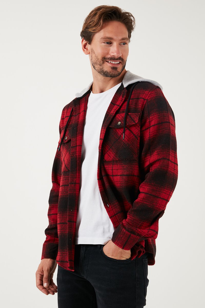 Buratti PLAID PATTERNED DOUBLE POCKET HOODED WINTER - Giacca da mezza stagione - red black