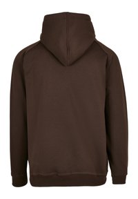 Felpa con cappuccio marrone, con polsini e orlo a costine, dalla texture morbida e dal design semplice, con una cucitura centrale sul retro e senza grafiche.