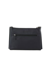 Schwarze Lederhandtasche mit strukturierten Oberflächen, ausgestattet mit einer Reißverschluss-Fronttasche und einem flachen Design. Robust und praktisch für den täglichen Gebrauch.