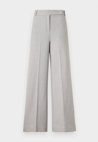 Lys grå vide bukser med en glat tekstur, der har en skræddersyet talje og en forkant for et poleret look.