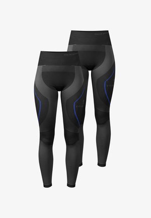 Schwarze Sportleggings mit strukturierten Einsätzen und blauen Akzenten, ausgestattet mit einem hohen Bund und einem körpernahen Schnitt für optimale Bewegungsfreiheit.