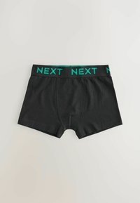 Černé bavlněné boxerky s teal elastickým pasem, na kterém se opakuje slovo "NEXT". Hladká struktura a přiléhavý střih.