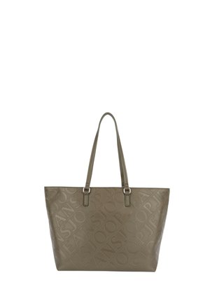 Borsa tote taupe con motivo diagonale in rilievo e lunghe, sottili doppie spalline.
