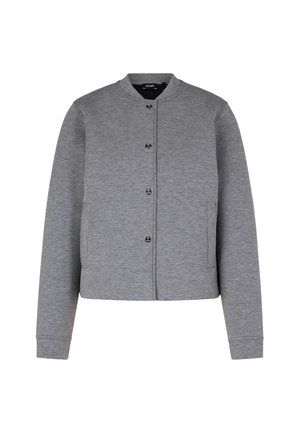 Grijze sweatjack met een ronde hals en vier gouden knopen. Beschikt over twee zijzakken en een cropped ontwerp met ribgebreide manchetten.