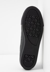 Semelle de chaussure Converse All Star noire avec motif de relief géométrique texturé affichée sur un fond blanc.