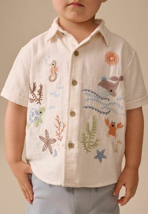 Next, REGULAR FIT - SHORT SLEEVE - Skjorter - ecru sea life embroidery