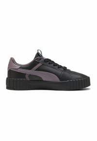 Schwarz-lila Sneaker mit_OBERLEDER, rundem Zehenbereich, strukturiertem Zwischensohle und Schnürung vorne. Ikonisches Logo an der Ferse.