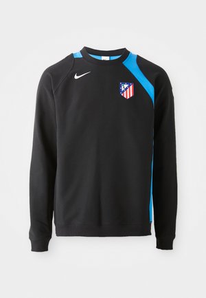 Sort sweatshirt med blå accenter, rund hals, lange ærmer og et klublogo på venstre bryst. Fremstillet af blødt stof med ribbede manchetter.