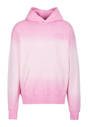 Rosa Ombre-Hoodie mit Kängurutasche vorne und dezentem "Pavver"-Logo auf der oberen linken Brust.