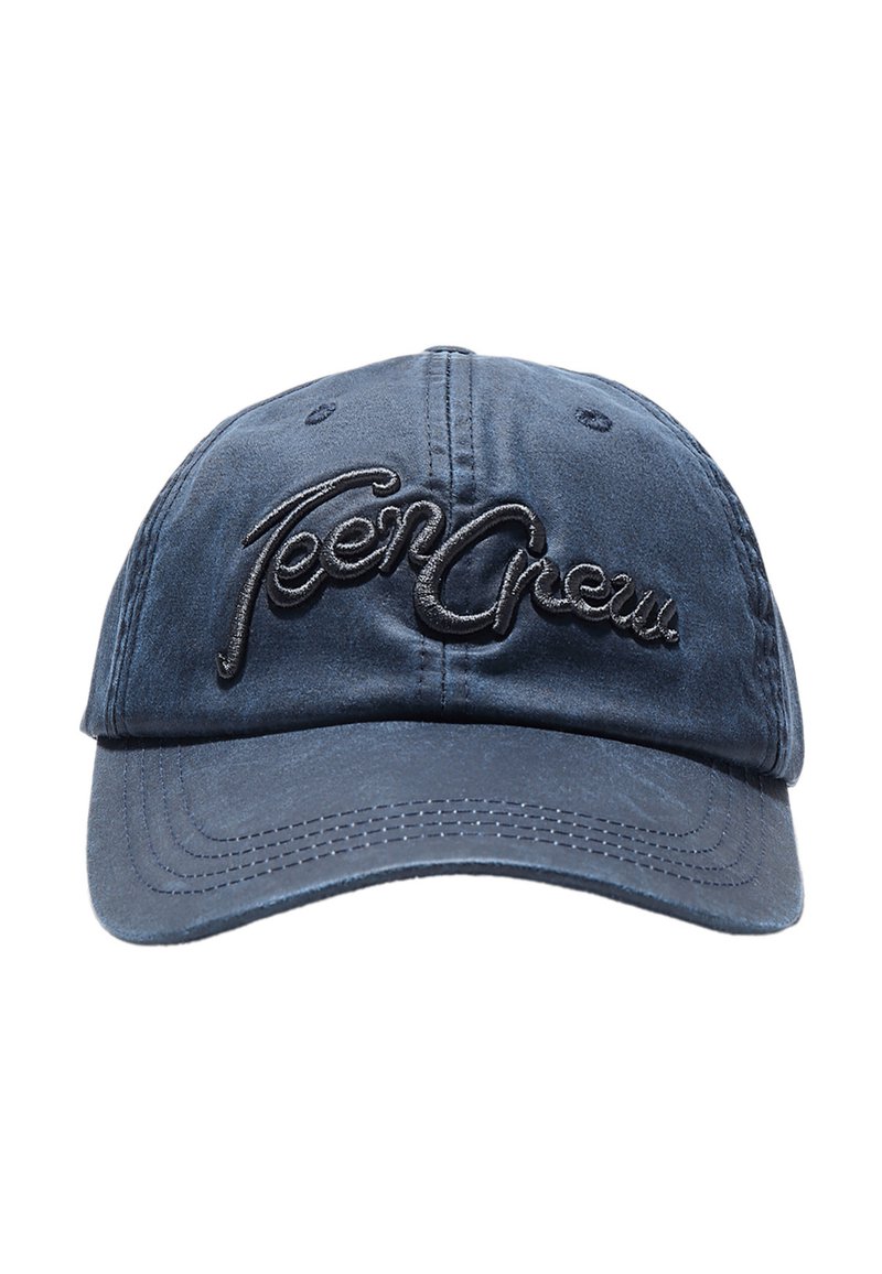 Cappellino blu navy in morbido tessuto con logo ricamato "Teen Crew" sul davanti. Visiera curva con dettagli di cucitura a contrasto.