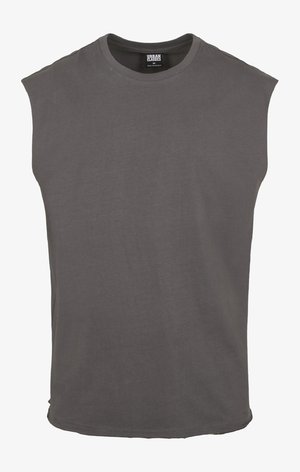 T-shirt en coton gris à manches courtes avec un col rond et une coupe décontractée. Design uni, texture douce, sans motifs ni éléments visibles.